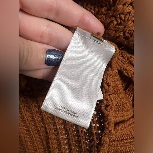 Express Cable Knit Cowl Neck Circle Hem Pullover Sweater Pumpkin Brown XS - Picture 6 of 8